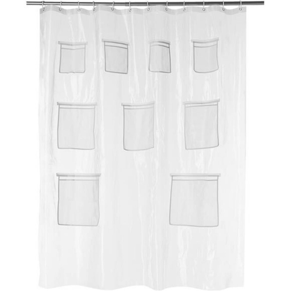 Clear PEVA Shower Curtain Liner with Mesh Storage Pockets 72 x 72 Bathroom